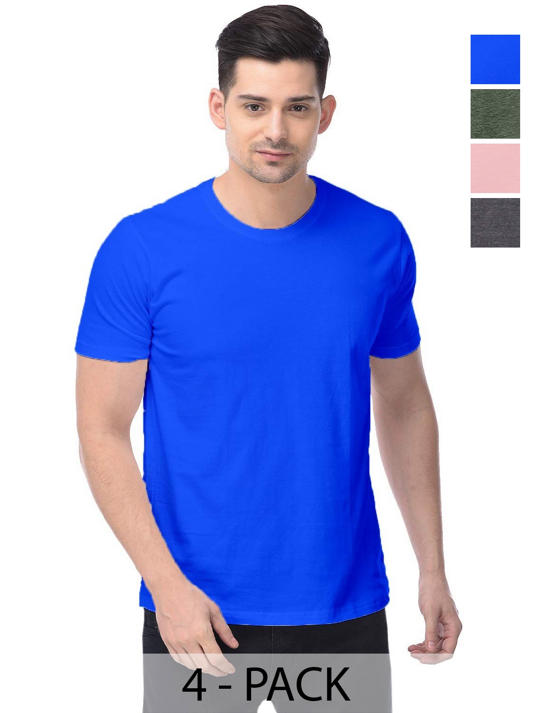 

COLOR CAPITAL Unisex Pack Of 4 Solid Round Neck Cotton T-shirts, Na