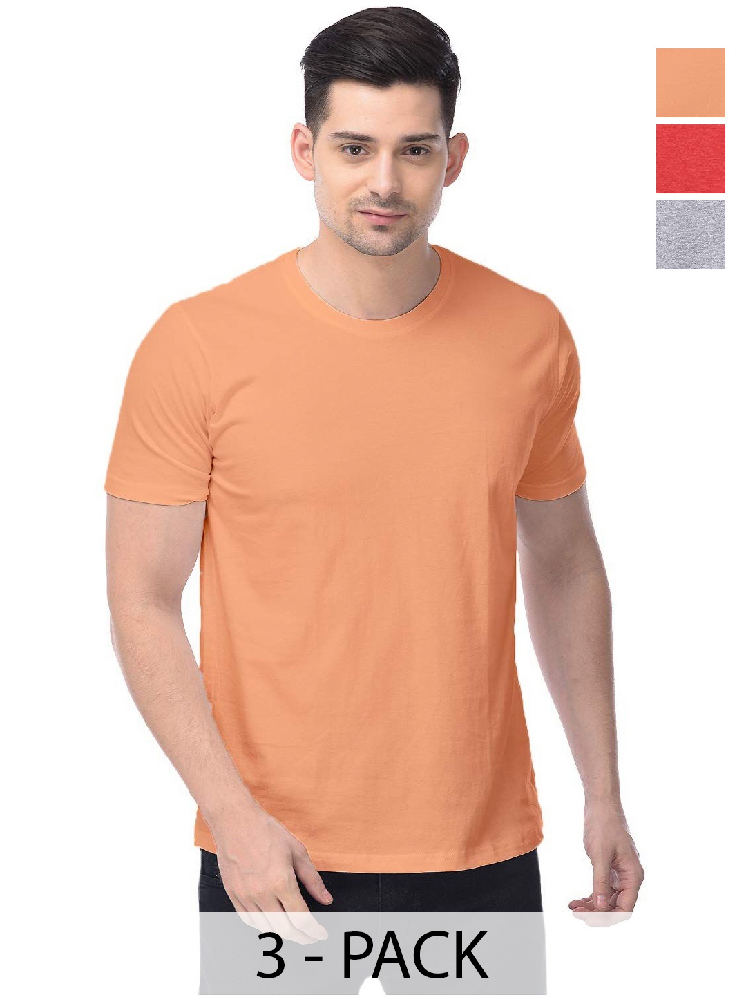 

COLOR CAPITAL Unisex Pack Of 3 Solid Round Neck Cotton T-shirts, Grey