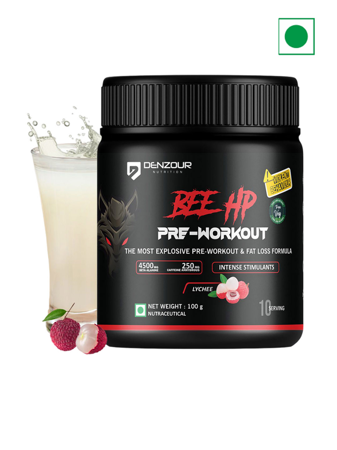

DENZOUR NUTRITION Bee HP Pre Workout - 100gm Lychee, Black