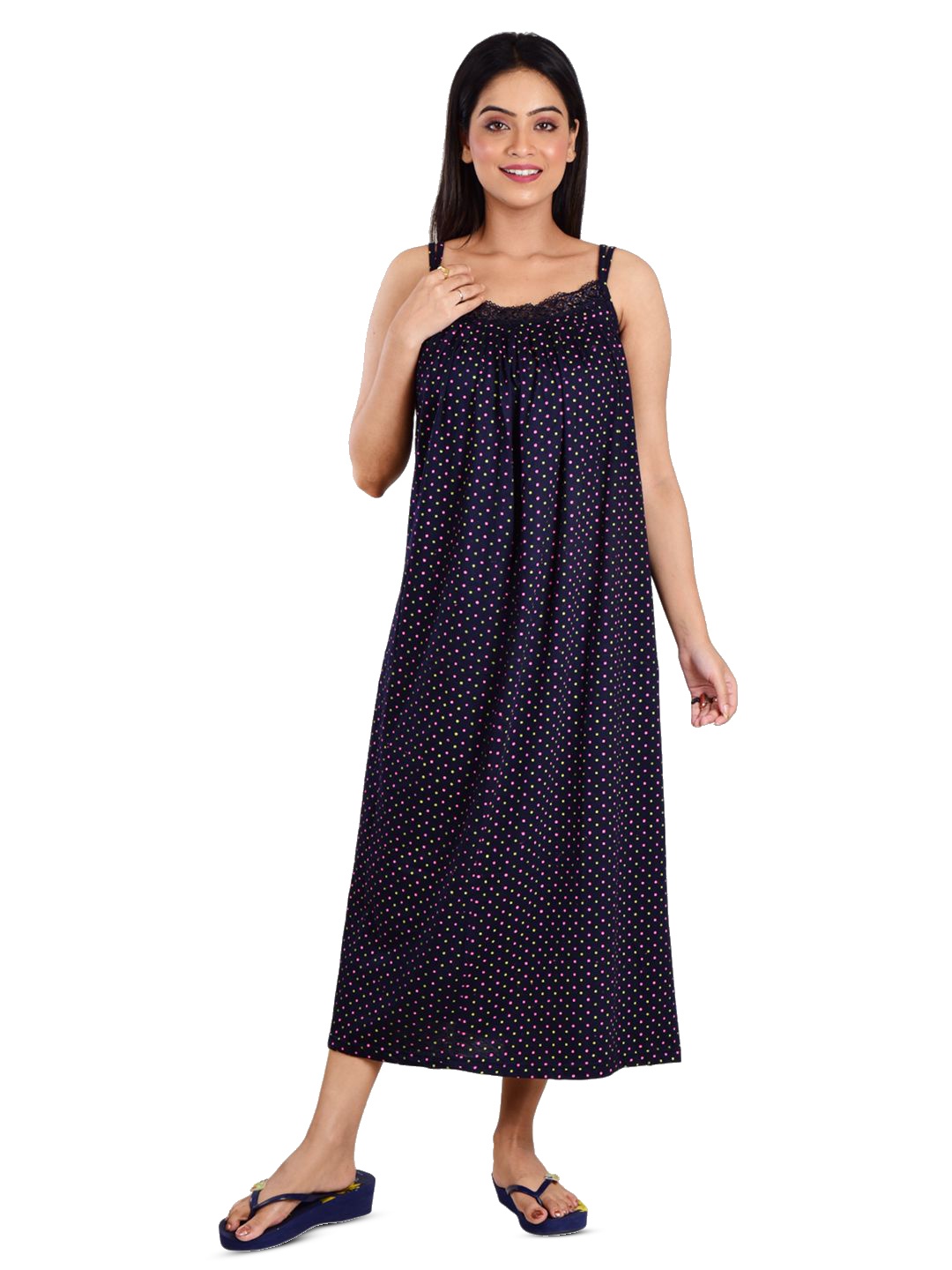 

DUI KONNA Printed Polka Dots Maxi Nightdress, Navy blue