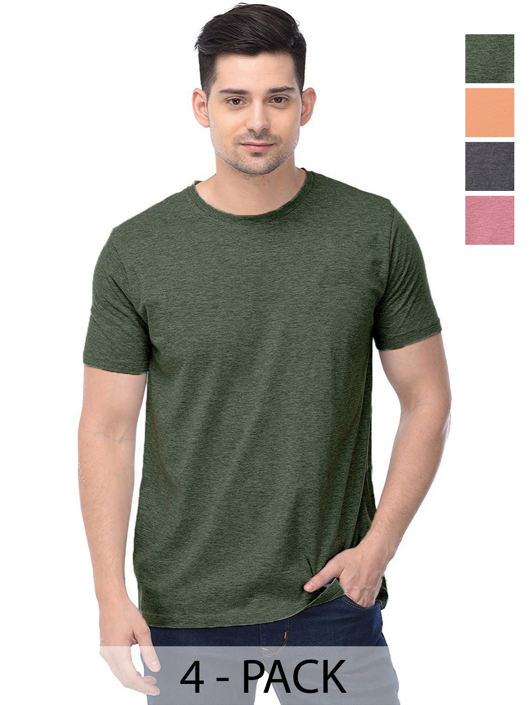 

COLOR CAPITAL Unisex Solid Round Neck Cotton T-Shirts, Green