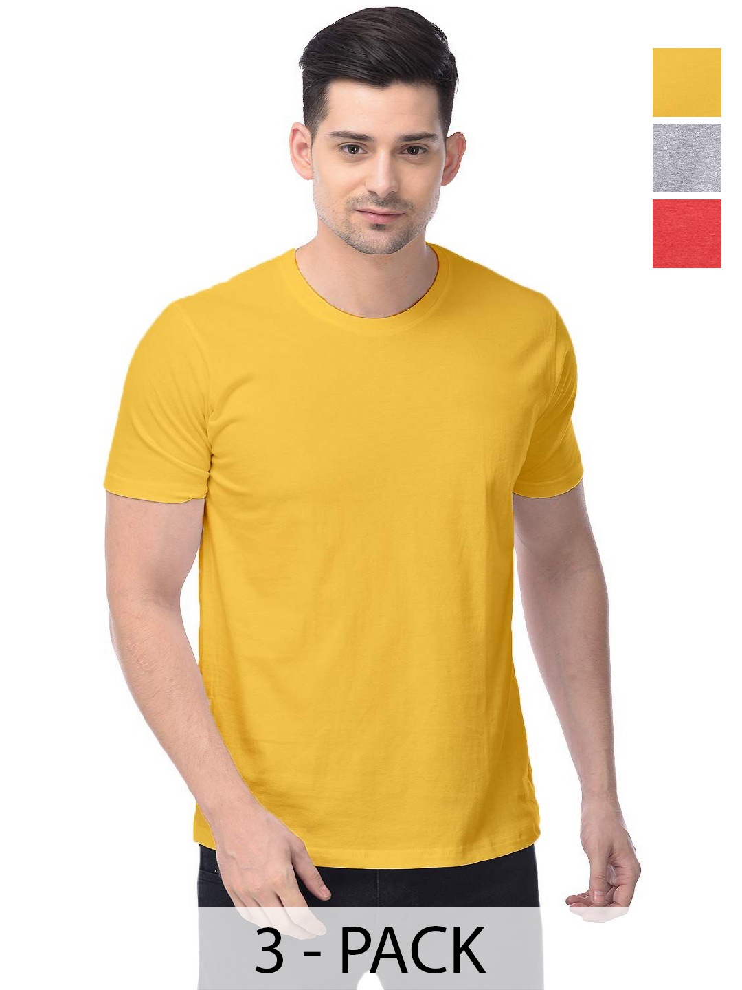 

COLOR CAPITAL Unisex Pack Of 3 Cotton T-Shirts, Yellow