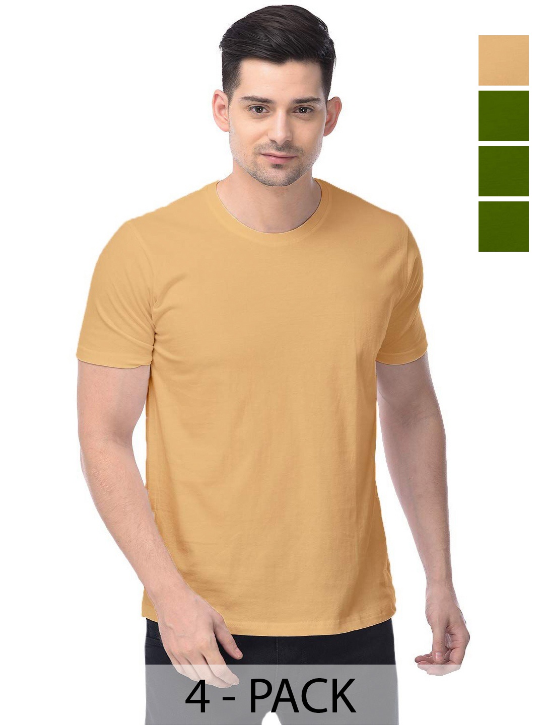 

COLOR CAPITAL Unisex Pack Of 4 Solid Round Neck Cotton T-shirts, Na