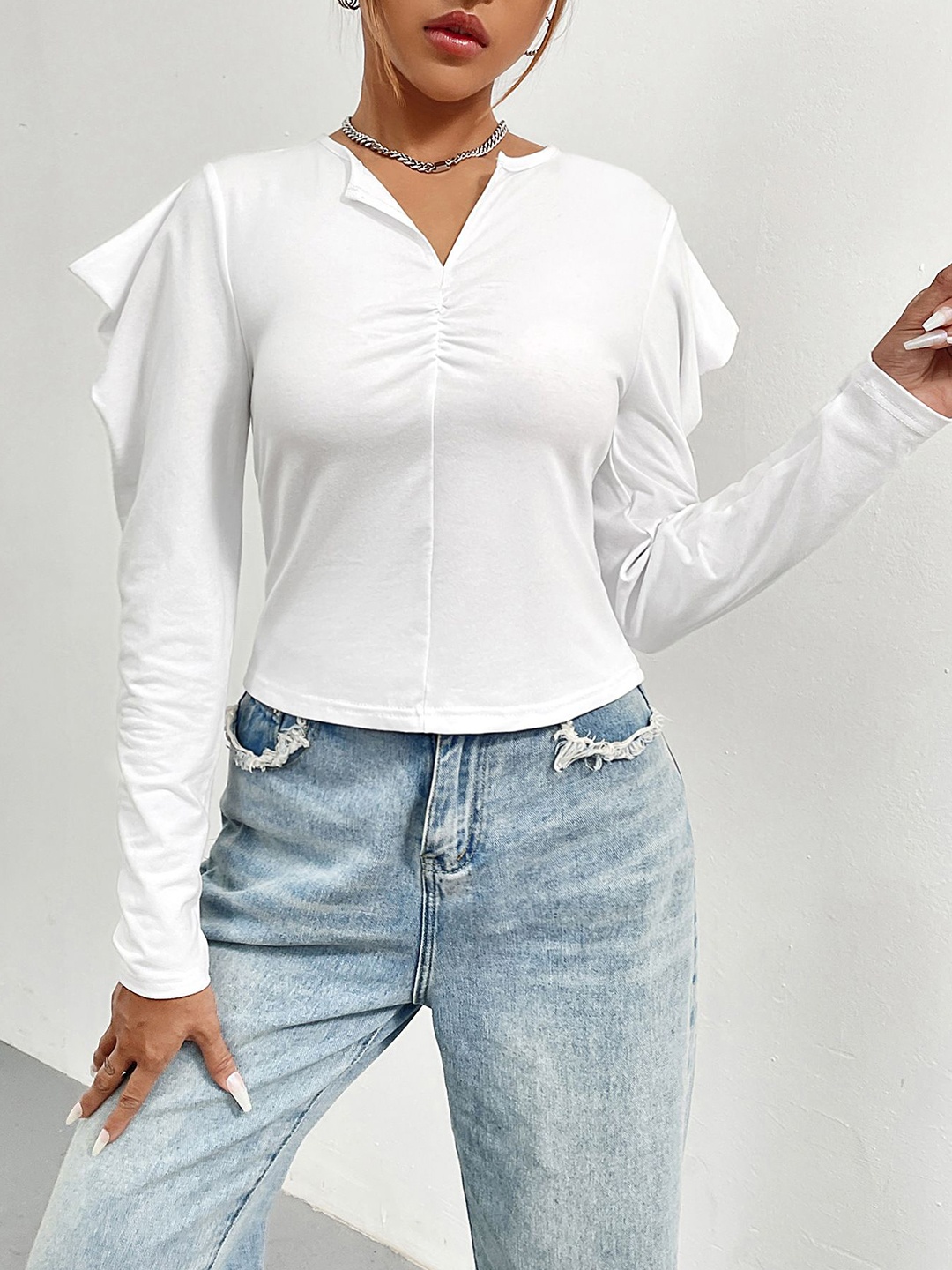 

StyleCast Women Solid Round Neck Top, White