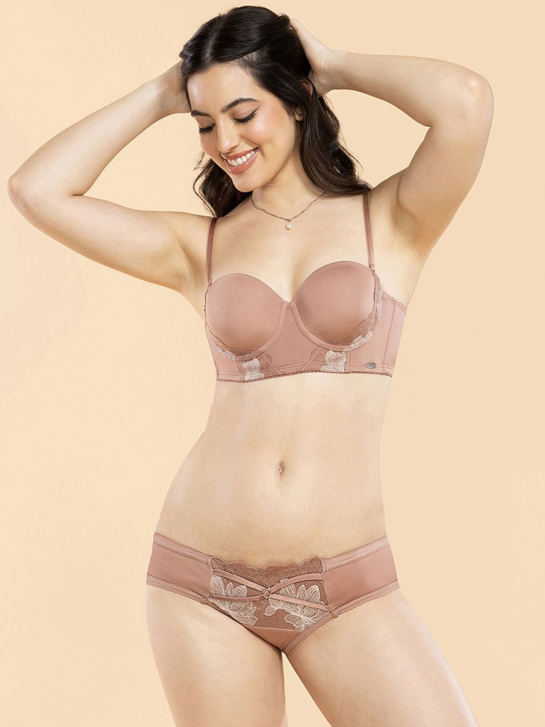 

Enamor Ultra Low Waist Bikini with Luxe Embroidered Lace For Modern Chic Look P143, Rose