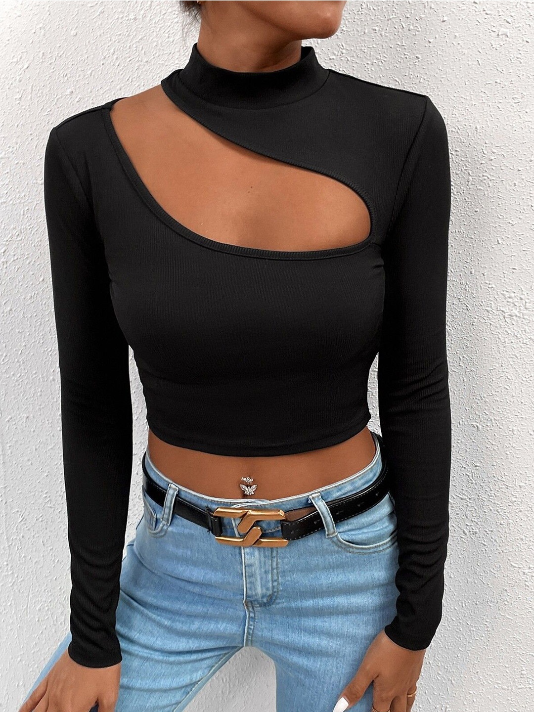 

StyleCast Women Solid Round Neck Top, Black