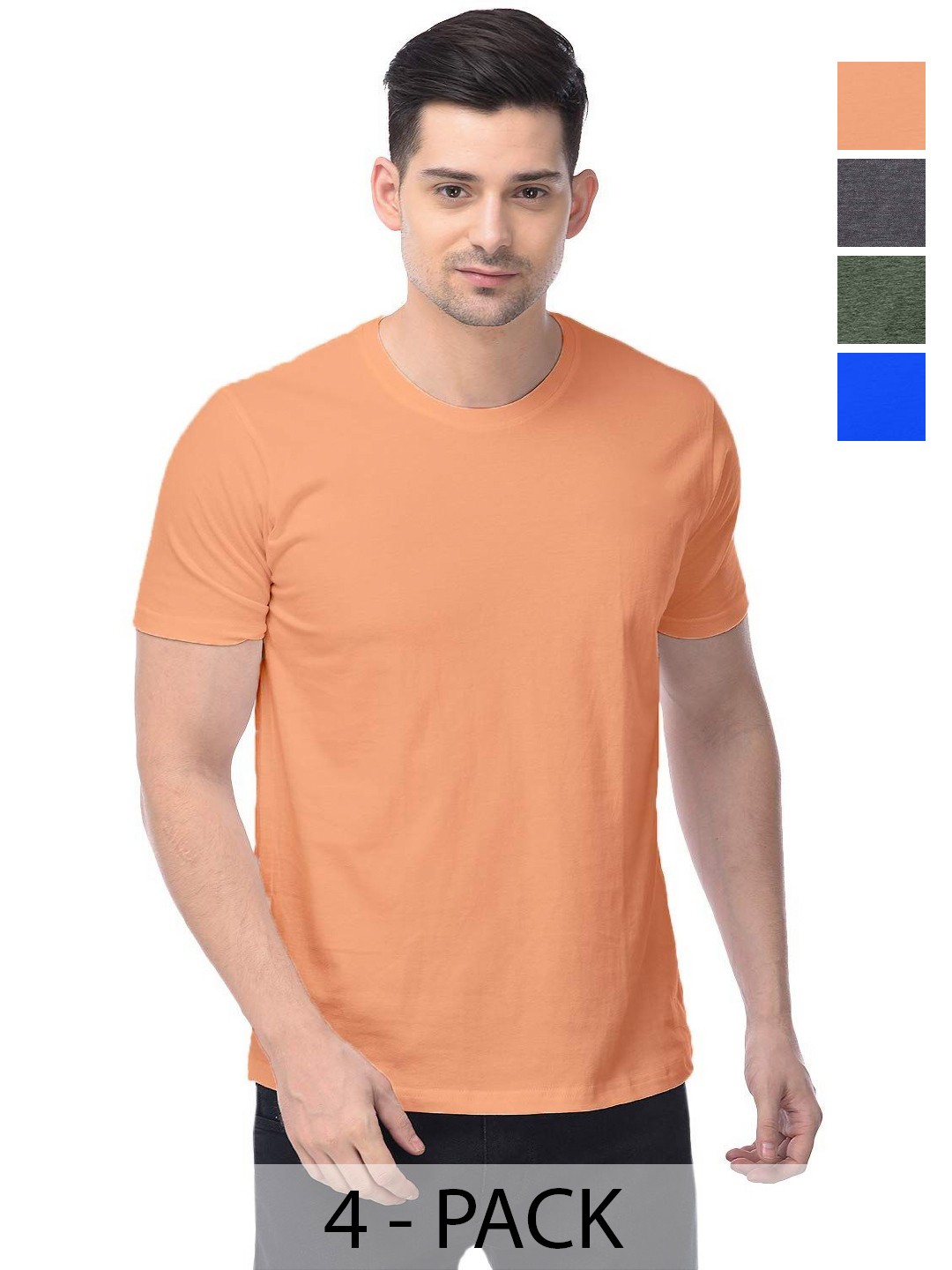 

COLOR CAPITAL Unisex Pack Of 4 Solid Round Neck Cotton T-shirts, Grey