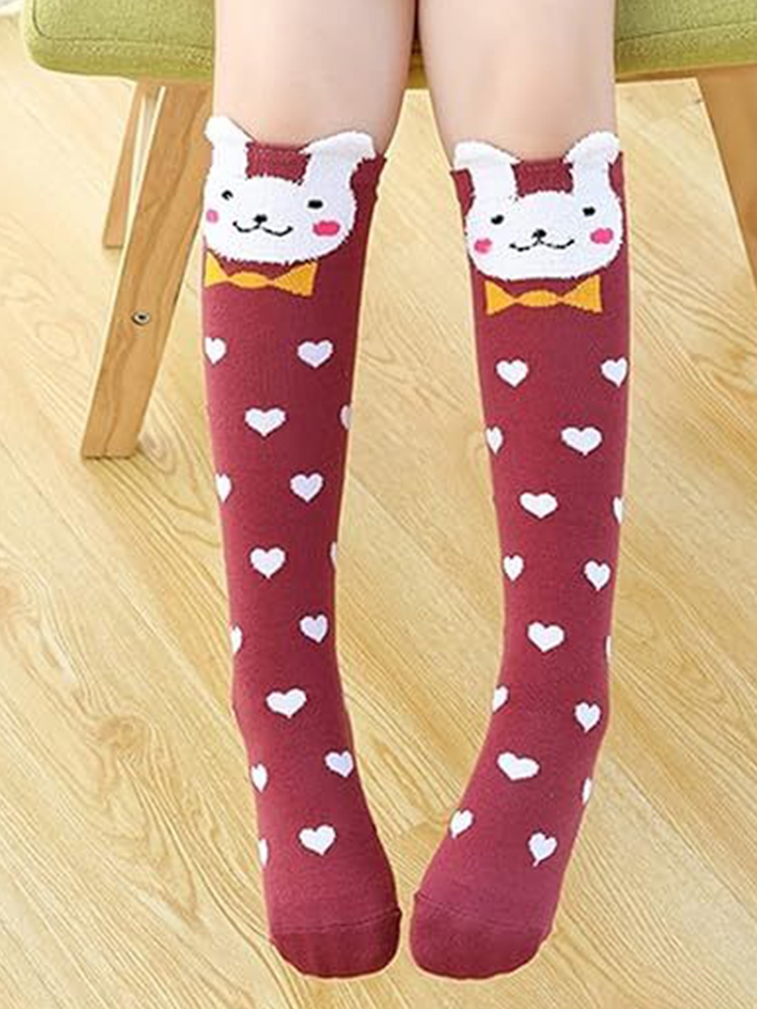 

NESKA MODA Girls Printed Knee-Length Socks, Maroon