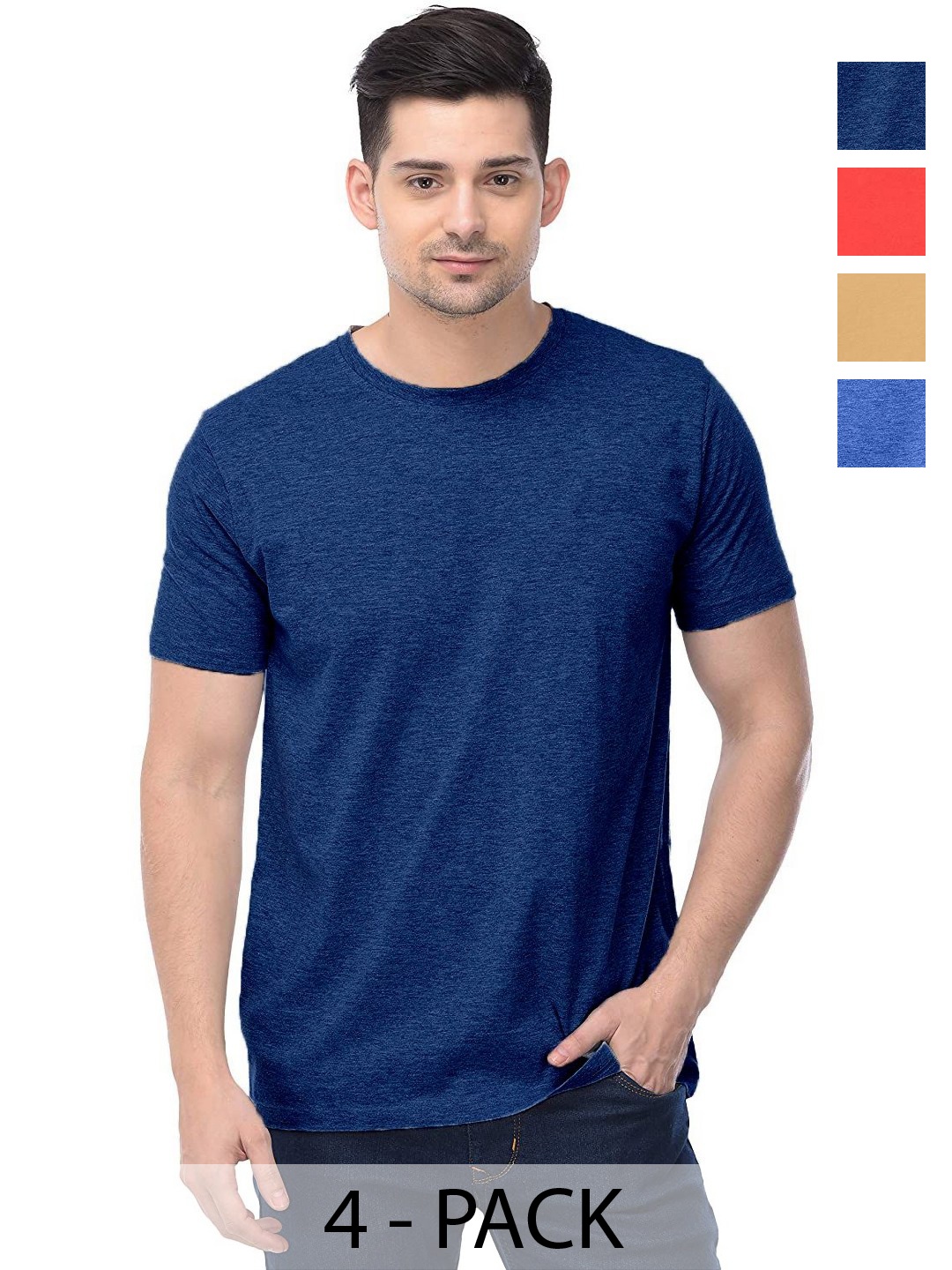 

COLOR CAPITAL Unisex Pack Of 4 Solid Round Neck Cotton T-shirts, Grey