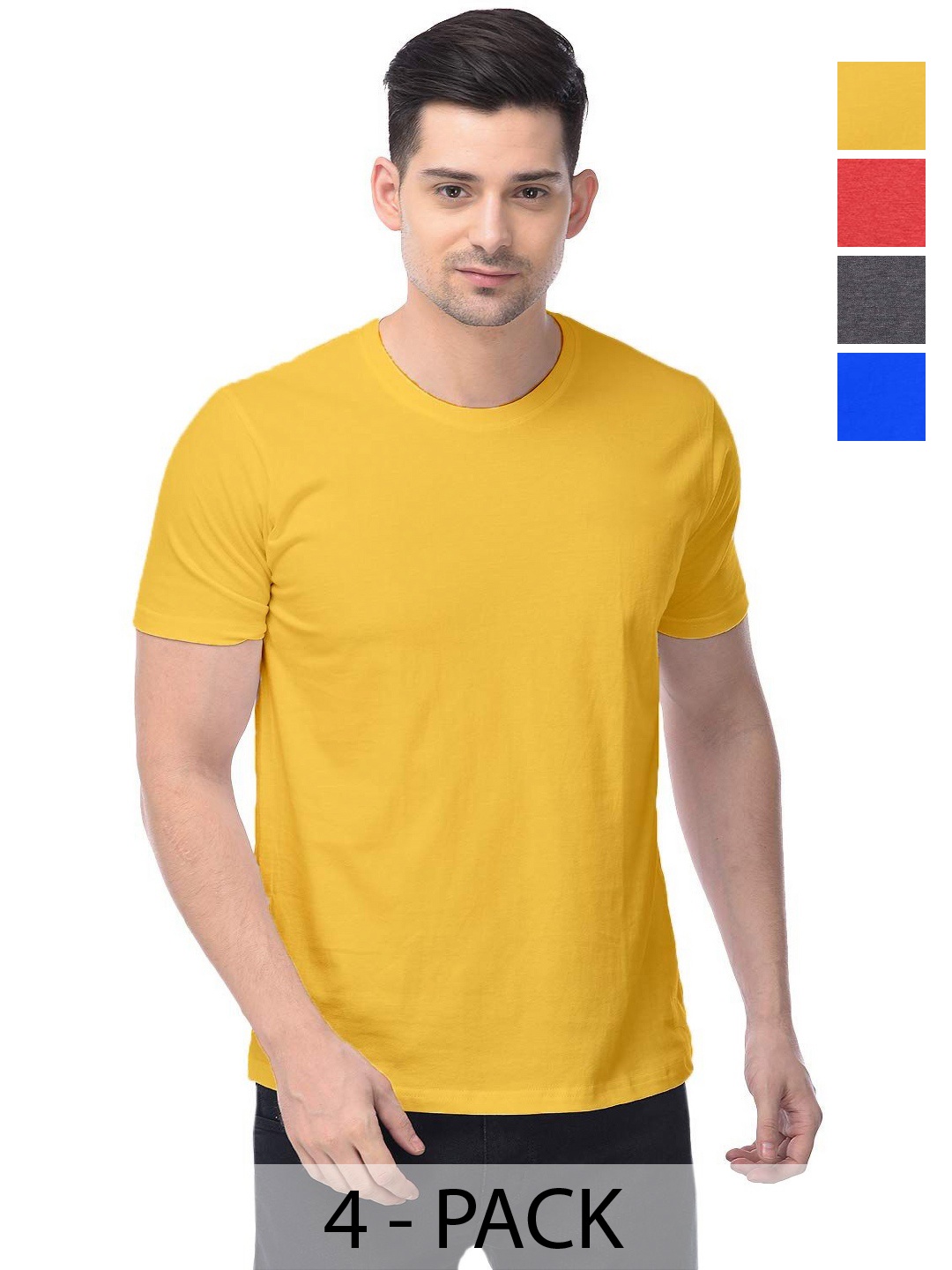 

COLOR CAPITAL Unisex Pack Of 4 Solid Round Neck Cotton T-shirts, Red