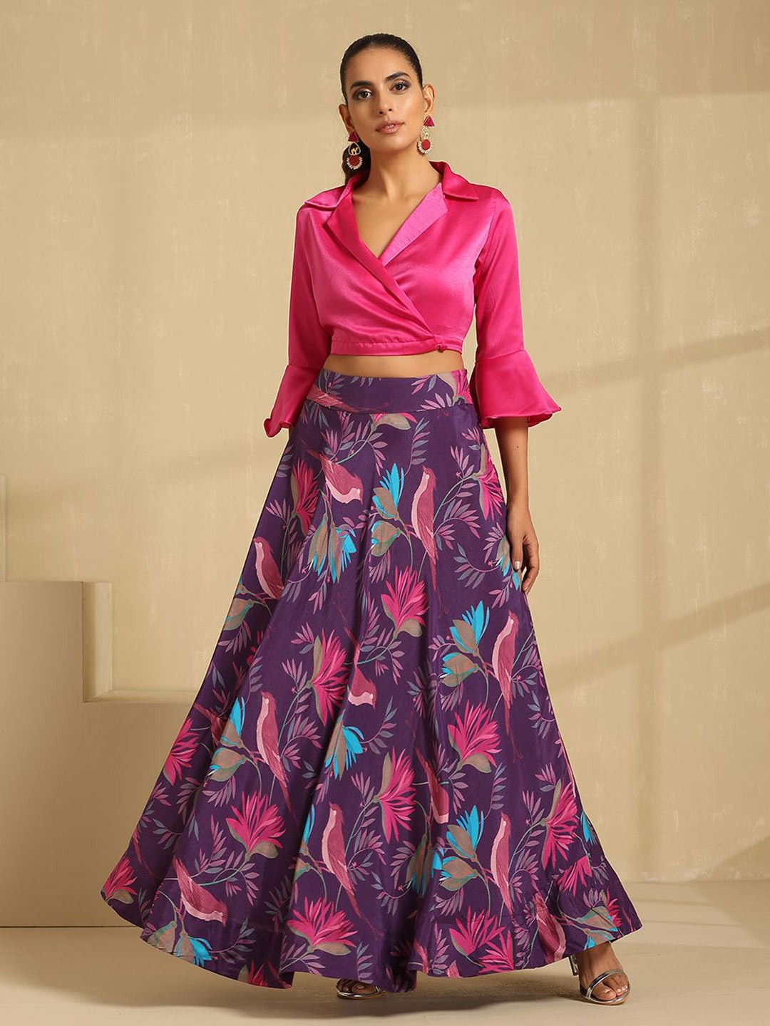 

indy Raaga Printed Stain Ready to Wear Lehenga With Choli, Pink