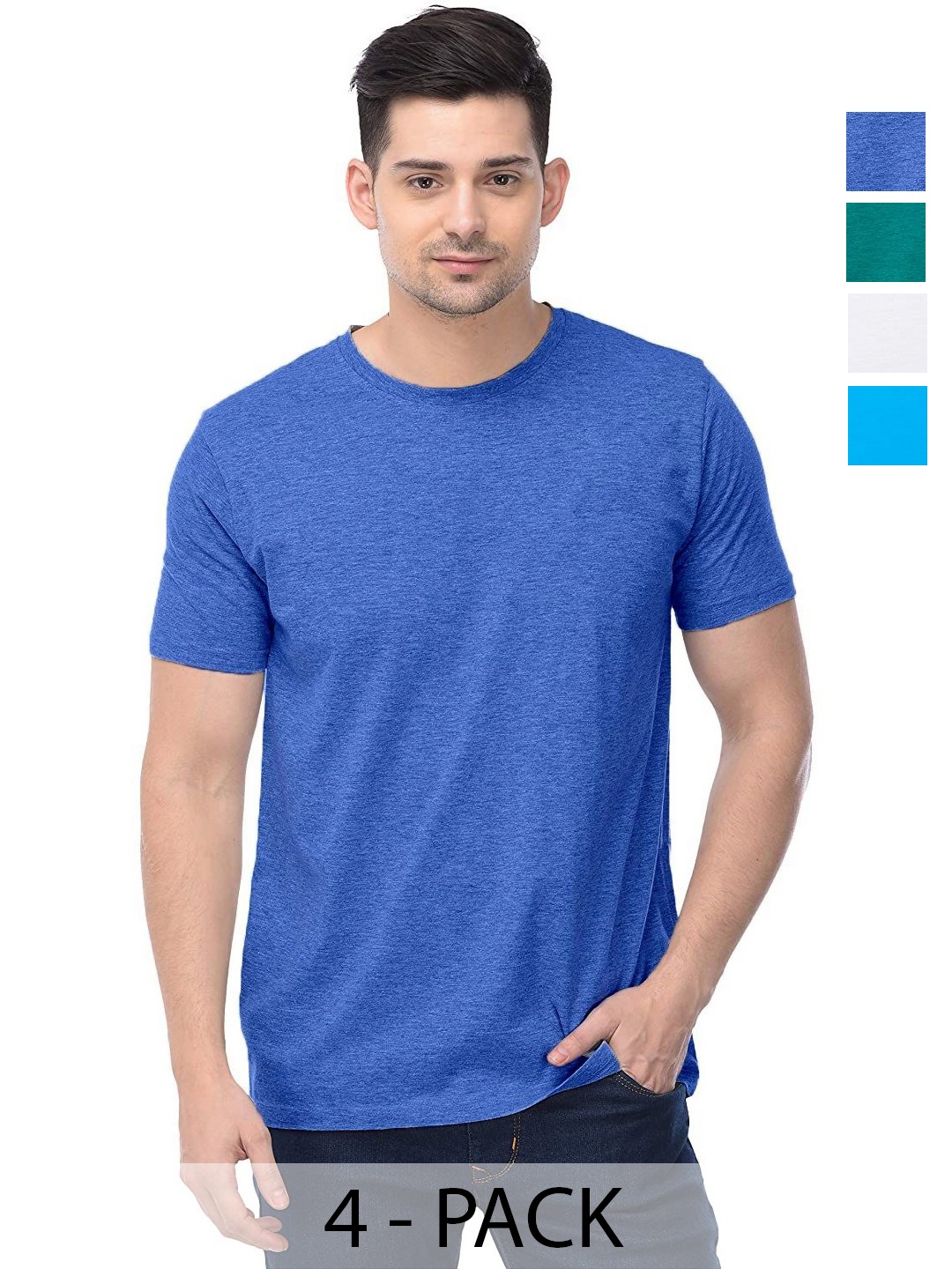 

COLOR CAPITAL Unisex Pack Of 4 Solid Round Neck Cotton T-shirts, Na