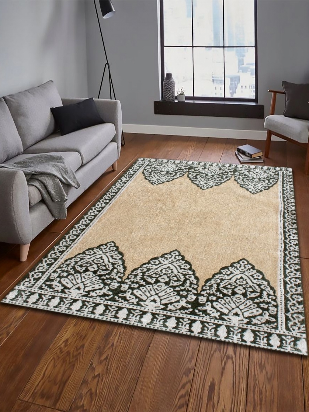 

MULTITEX Camel Brown Ethnic Motifs Anti Skid Rectangular Carpet