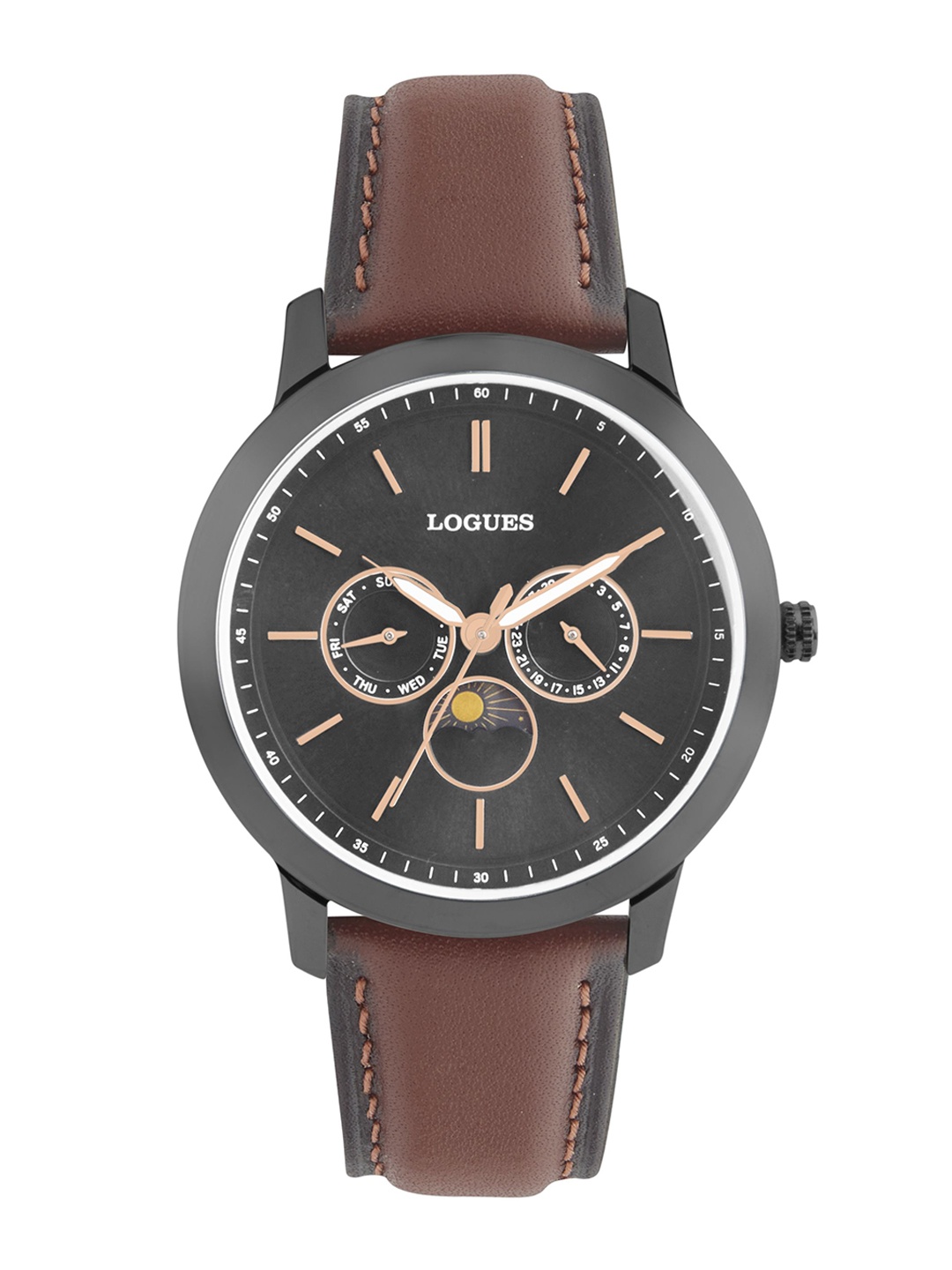 

L LOGUES Men Brass Dial & Leather Straps Analogue Watch G 1972 QL-89, Brown