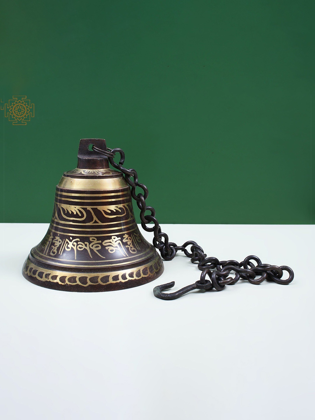 

Exotic India 5.5" Tibetan Buddhist Ritual Brass Bell with Sacred Mantras, Black