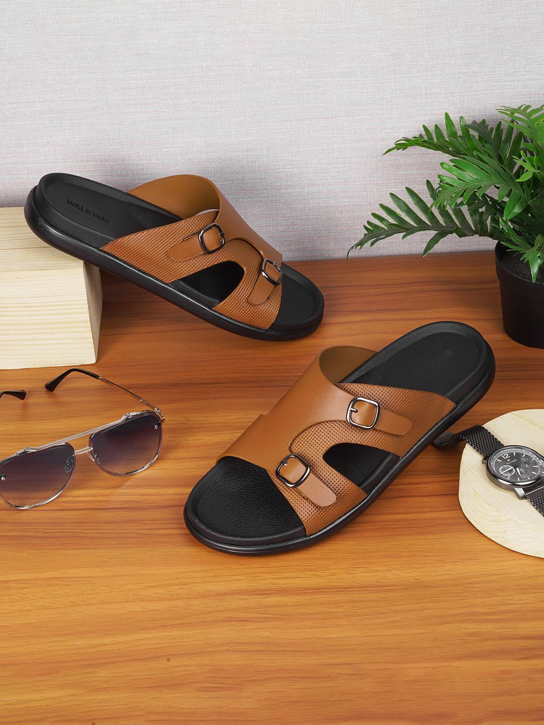 

WALKWAY by Metro Men Synthetic Comfort Sandals, Tan