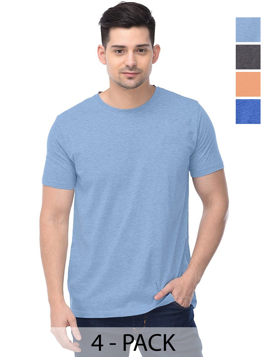 

COLOR CAPITAL Unisex Pack Of 4 Solid Round Neck Cotton T-shirts, Na