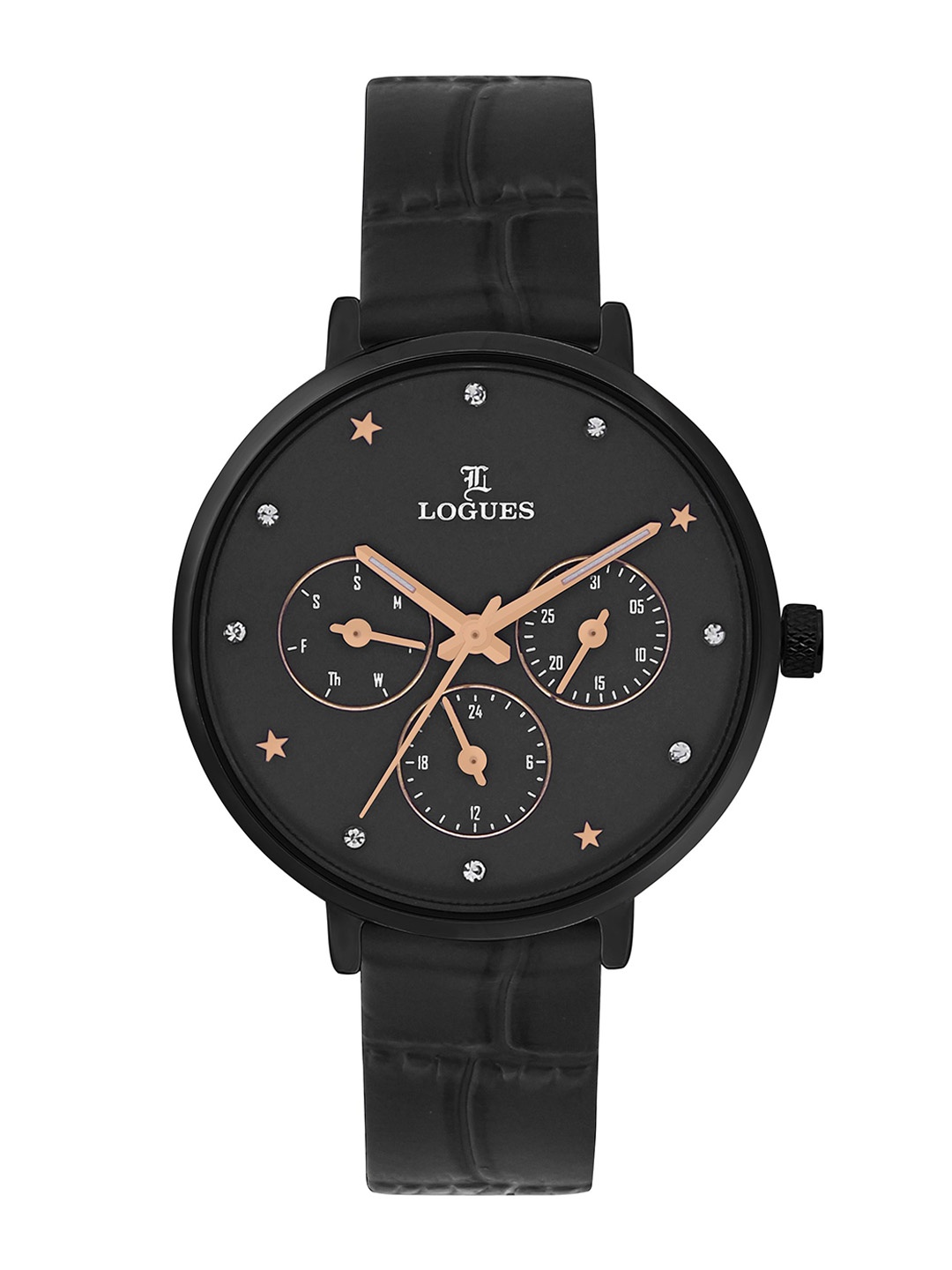 

L LOGUES Women Brass Dial & Leather Straps Analogue Watch L 1712 NL-03, Black