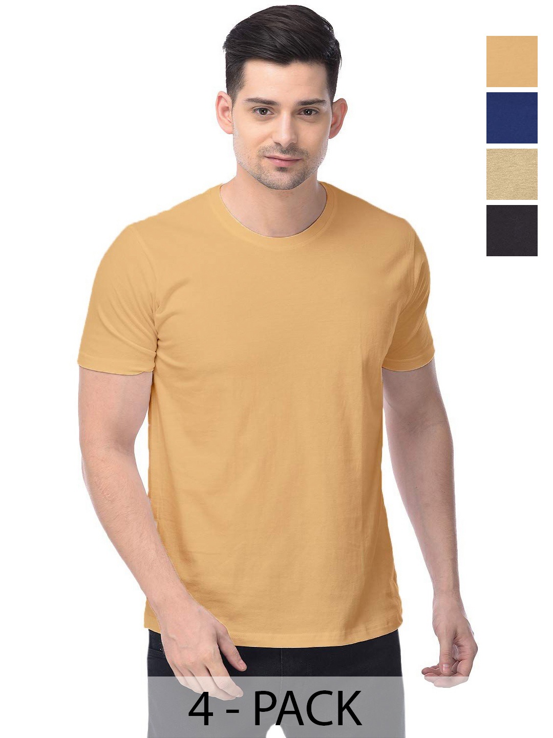 

COLOR CAPITAL Unisex Solid Round Neck Cotton T-Shirts, Yellow