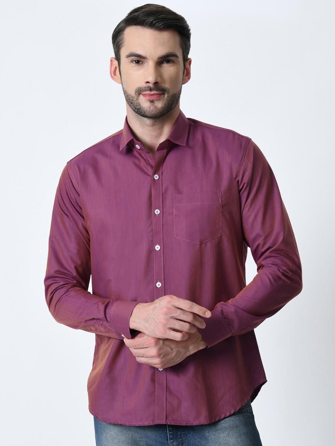 

PEBCO Men Classic Spread Collar Solid Cotton Slim Fit Casual Shirt, Purple