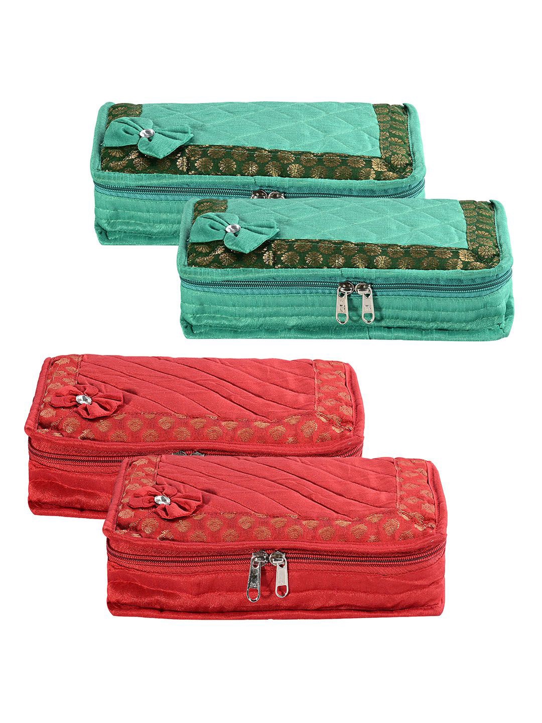 

Kuber Industries Red & Green 4 Pieces Self Design 7 Compartments Jewellery Organiser
