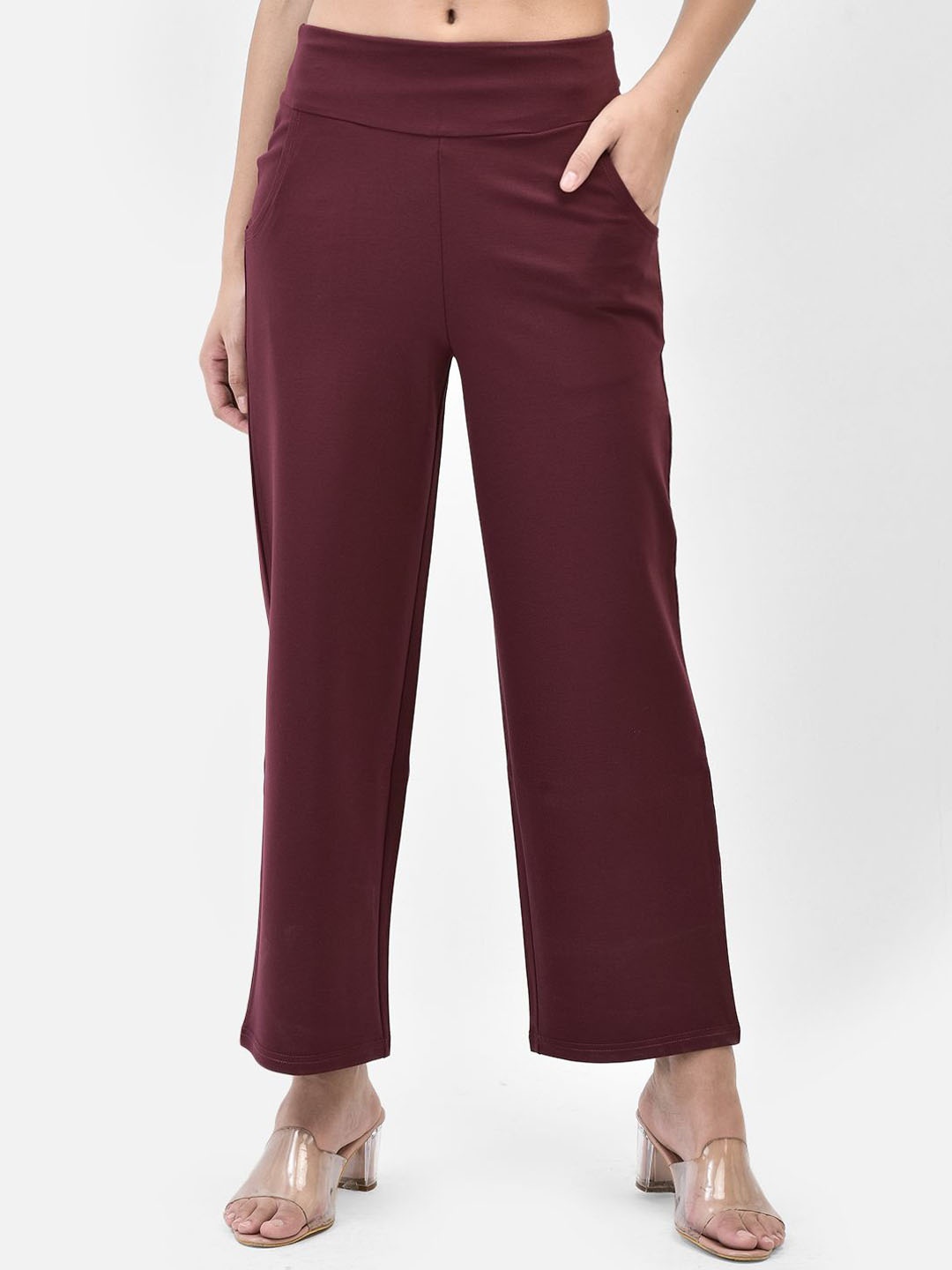 

FUTURO Women Relaxed Loose Fit High-Rise Trousers, Maroon