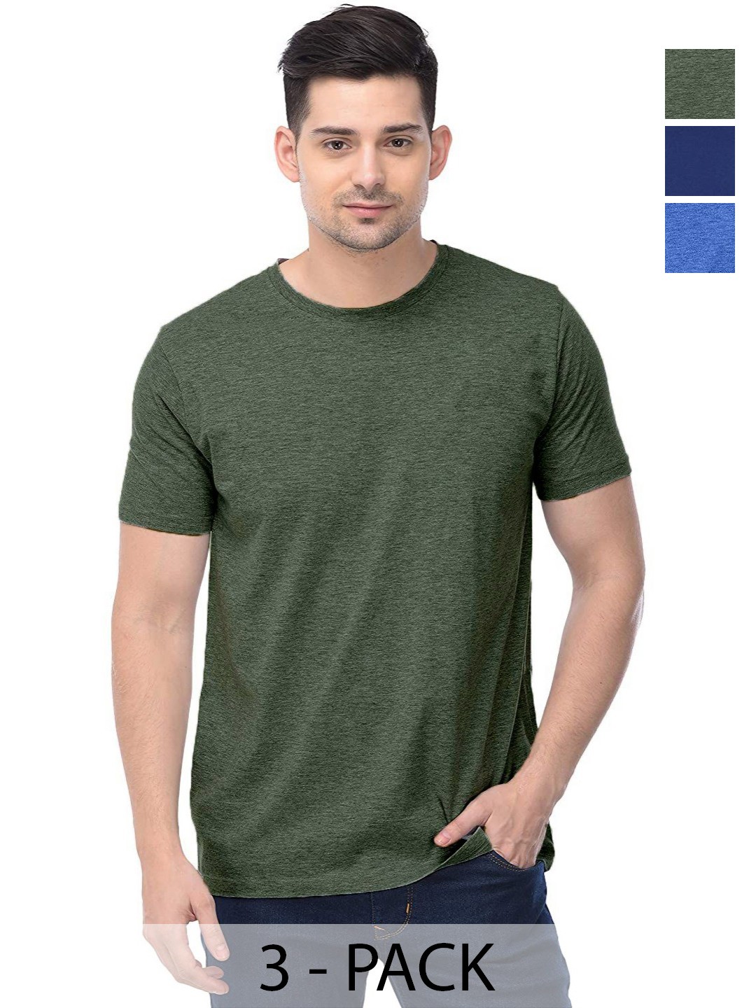 

COLOR CAPITAL Unisex Pack Of 3 Cotton T-Shirts, Green