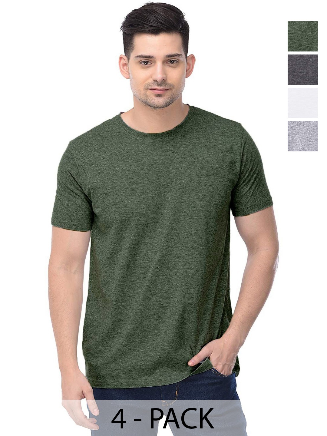 

COLOR CAPITAL Unisex Pack Of 4 Solid Round Neck Cotton T-shirts, Grey