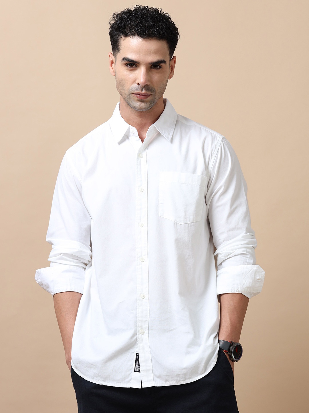 

SILISOUL Men Classic Spread Collar Solid Cotton Casual Shirt, White