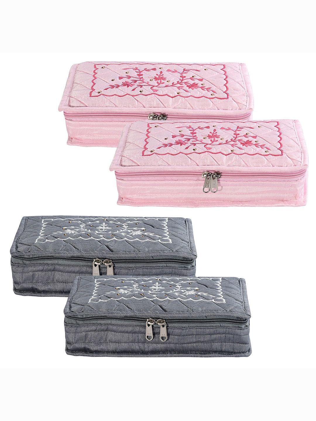 

Kuber Industries Grey & Pink 4 Pieces Self Design Jewellery Organisers