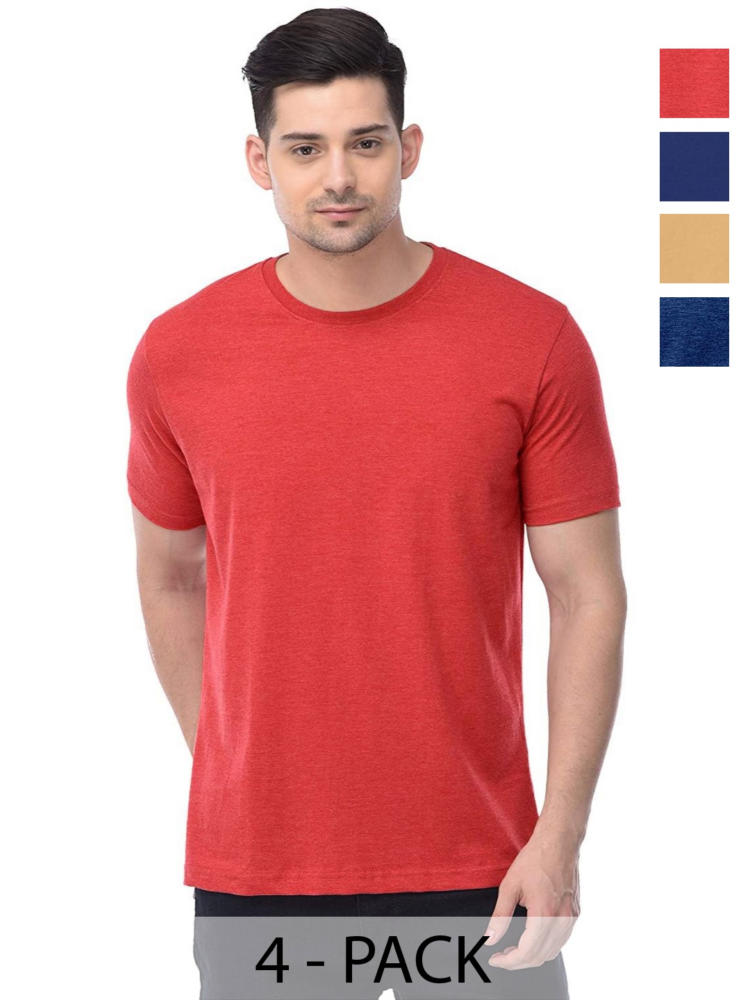 

COLOR CAPITAL Unisex Pack Of 4 Cotton T-Shirts, Red