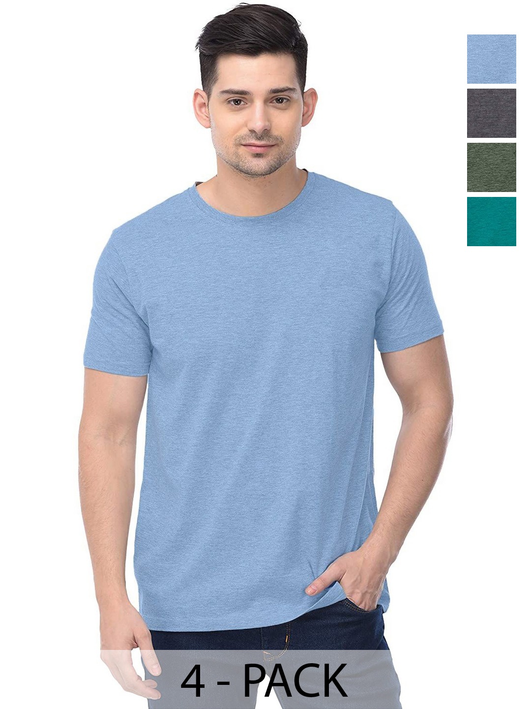 

COLOR CAPITAL Unisex Pack Of 4 Solid Round Neck Cotton T-shirts, Grey