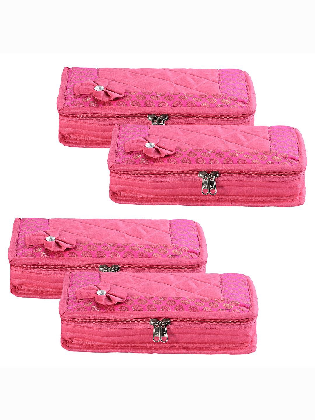 

Kuber Industries Pink 4 Pieces Self Design 7-Compartments Bow Jewellery Organiser