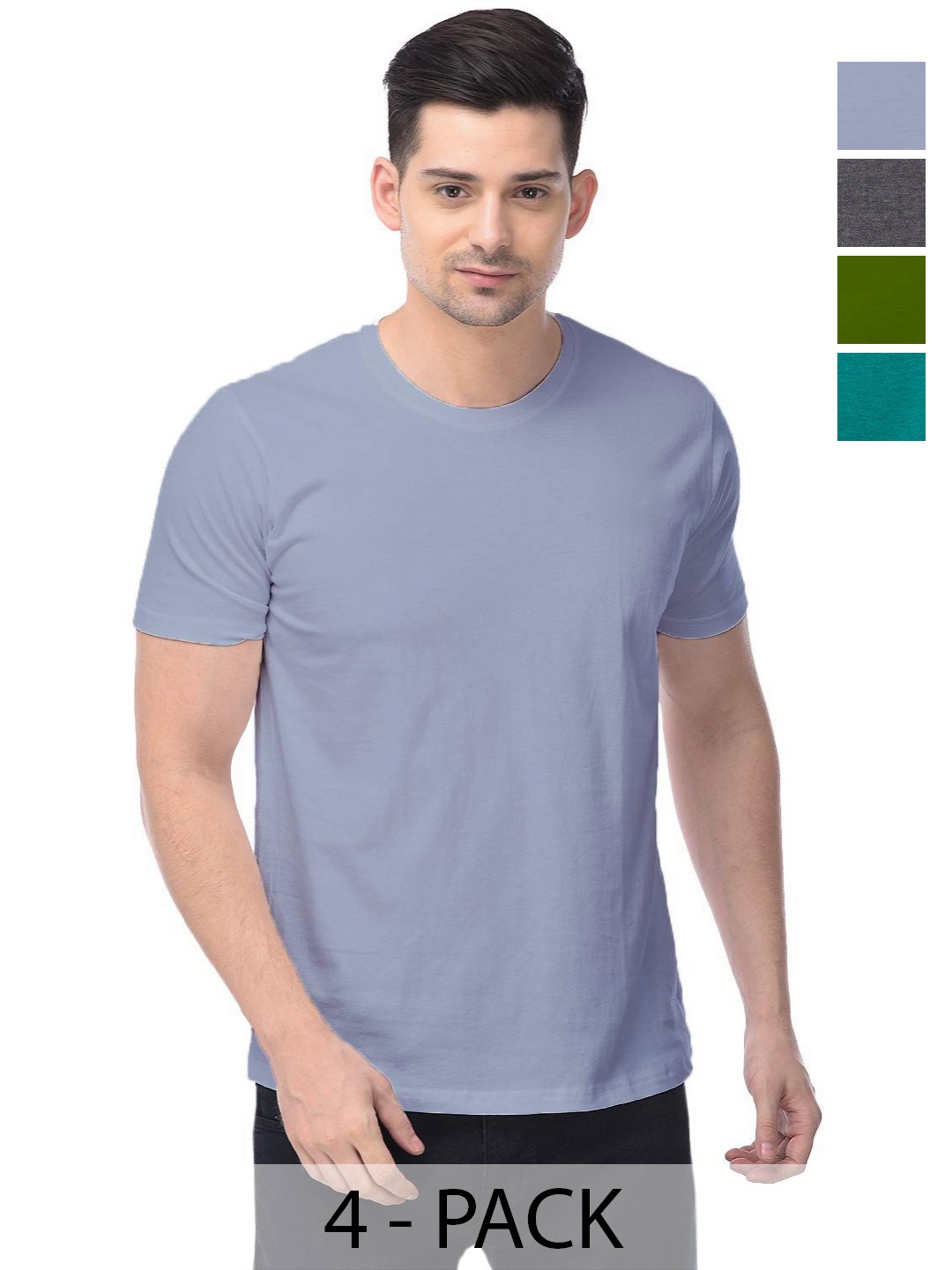 

COLOR CAPITAL Unisex Pack Of 4 Cotton T-Shirts, Teal