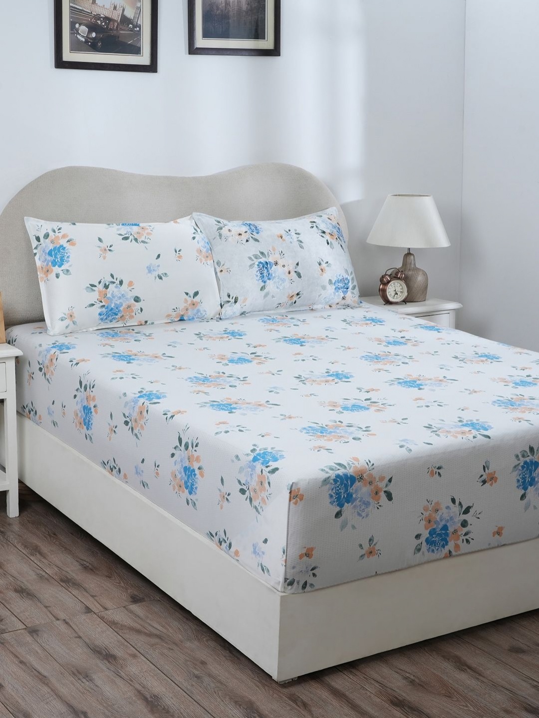 

MASPAR Eclectic Garden Blue Printed 300TC Pure Cotton Double Queen Bedsheet & Pillow Cover