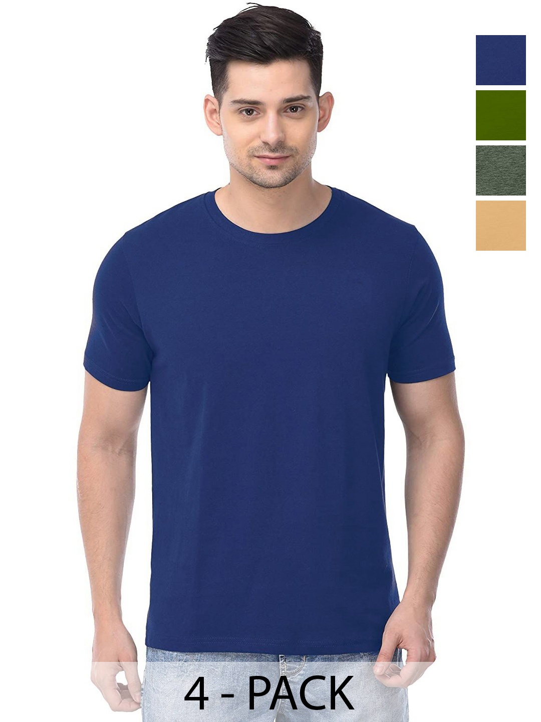 

COLOR CAPITAL Unisex Pack Of 4 Solid Round Neck Cotton T-shirts, Na