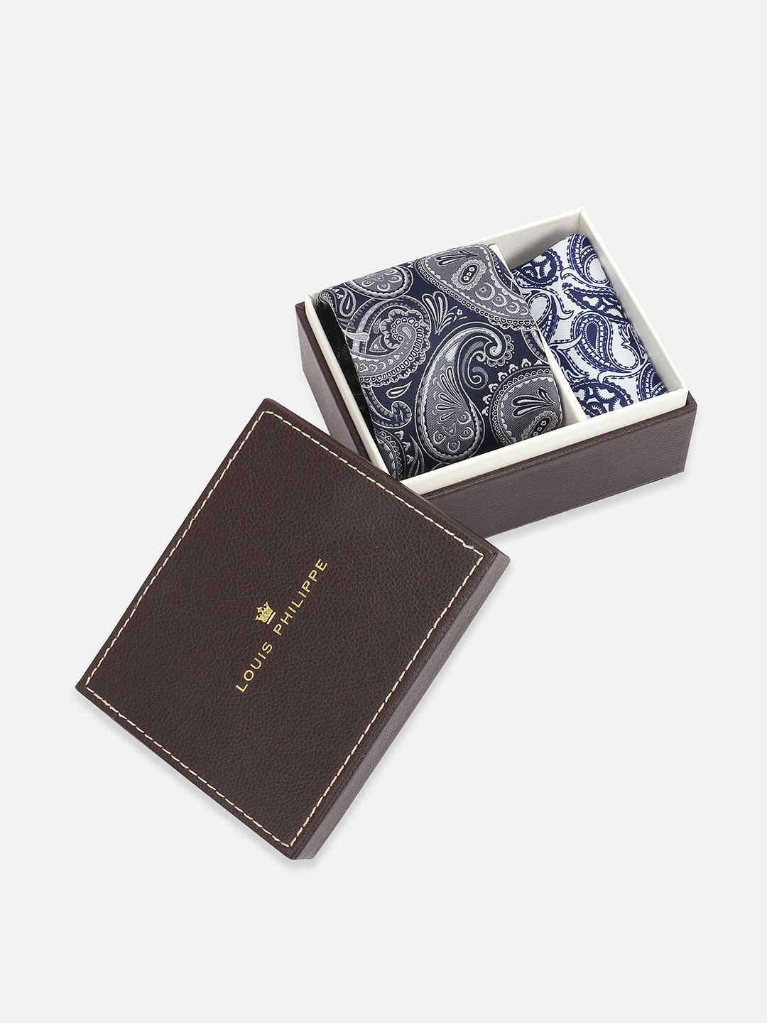 

Louis Philippe Men Accessory Gift Set of Tie and Pocket Square, Navy blue