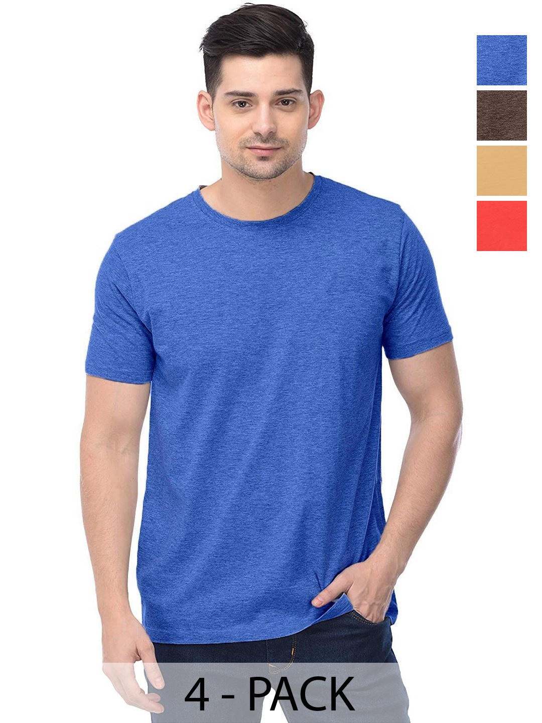 

COLOR CAPITAL Unisex Pack Of 4 Solid Round Neck Cotton T-shirts, Na