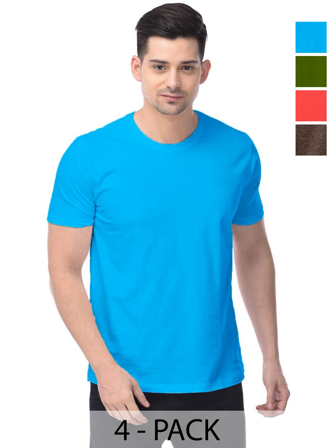 

COLOR CAPITAL Unisex Pack Of 4 Solid Round Neck Cotton T-shirts, Na