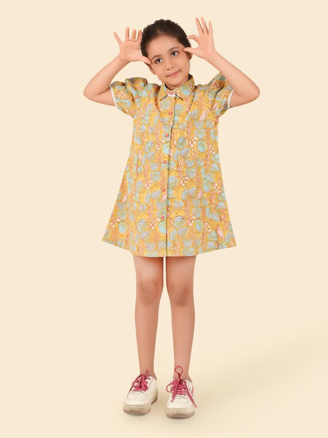 

Fabindia Tropical Print A-Line Mini Dress, Yellow