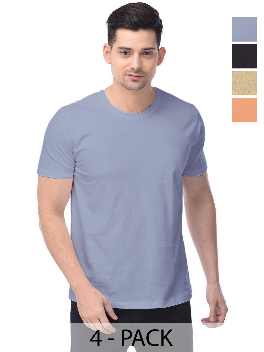 

COLOR CAPITAL Unisex Pack Of 4 Solid Round Neck Cotton T-shirts, Na