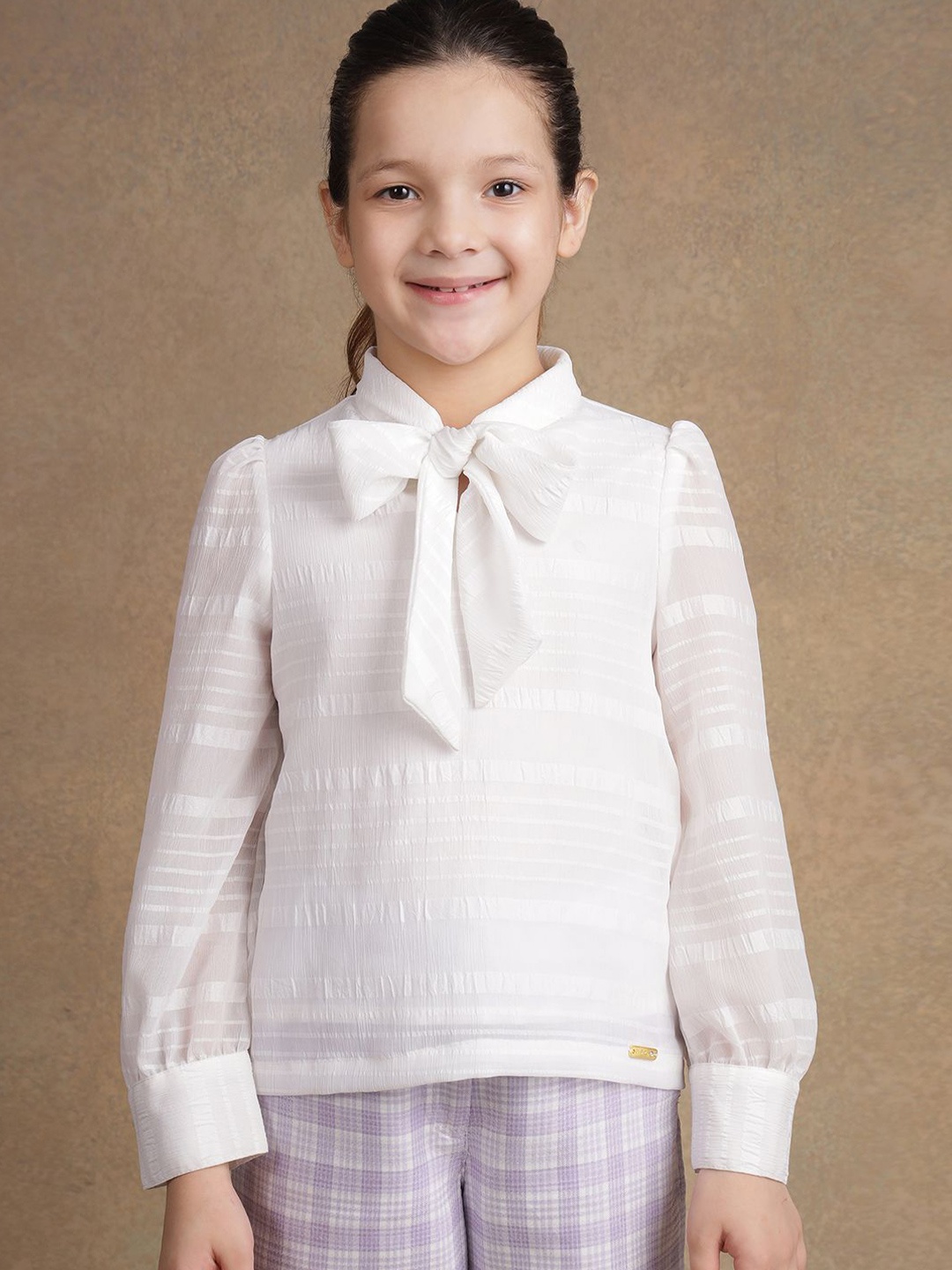 

One Friday Girls Solid Tie-Up Neck Top, Off white