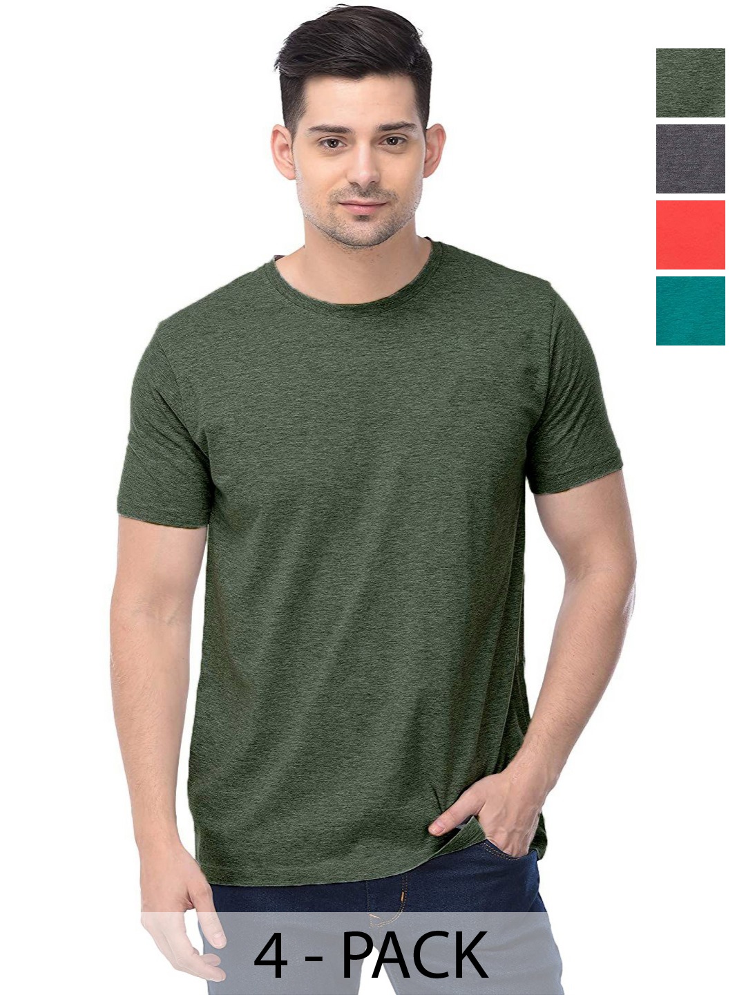 

COLOR CAPITAL Unisex Pack Of 4 Solid Round Neck Cotton T-shirts, Grey