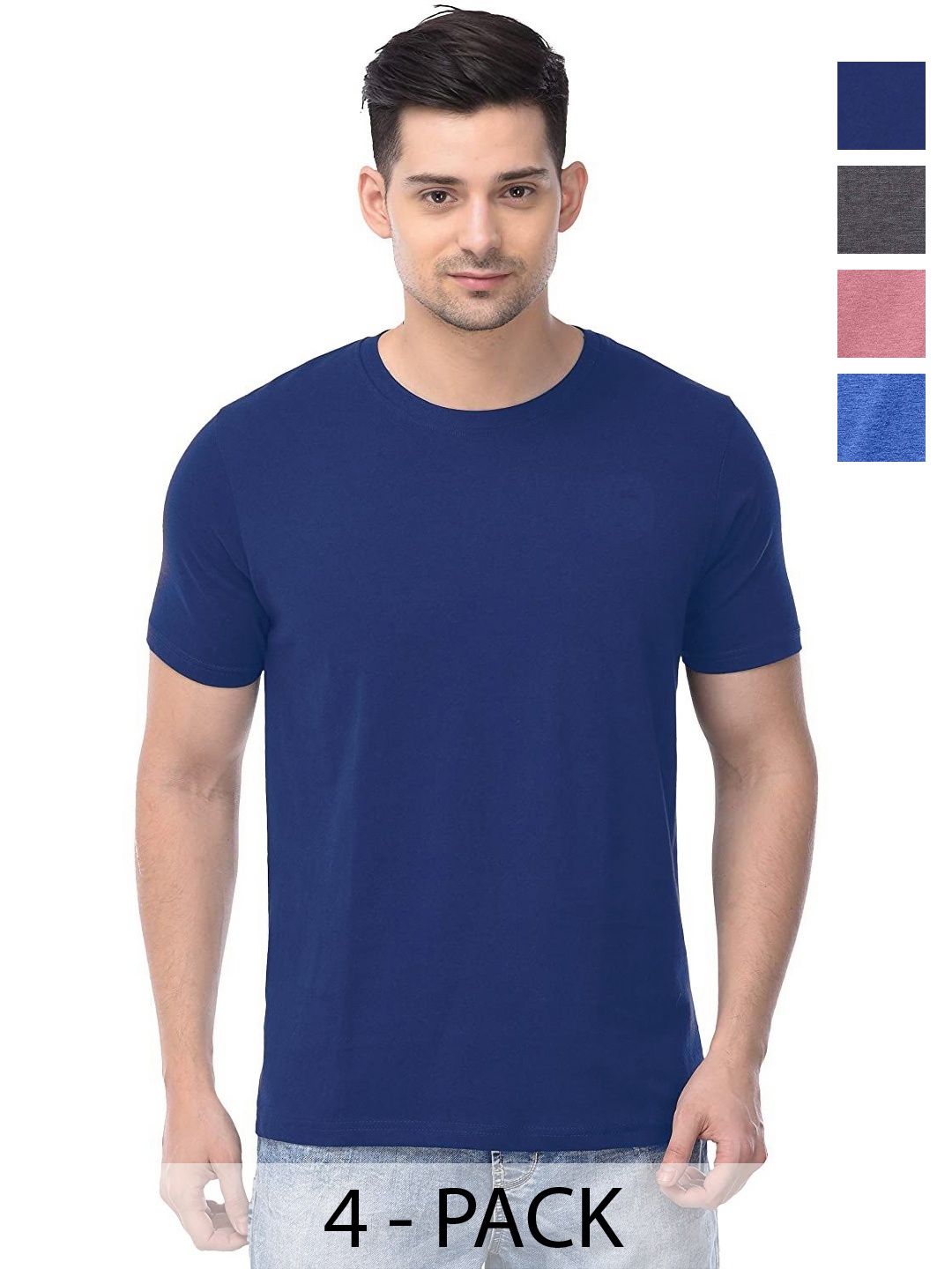 

COLOR CAPITAL Unisex Pack Of 4 Solid Round Neck Cotton T-shirts, Na