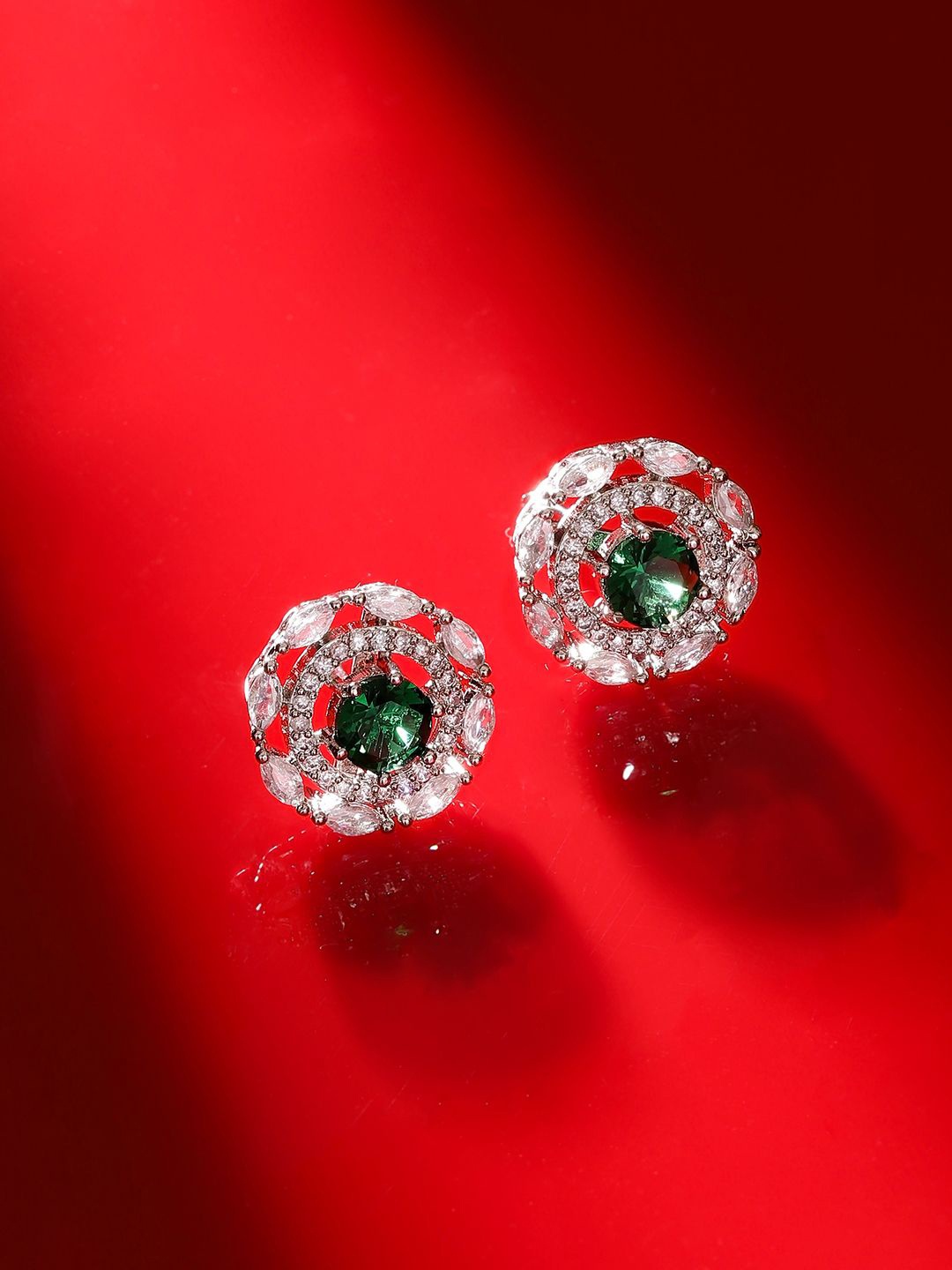 

Priyaasi Silver-Plated American Diamond Floral Blossom Studs