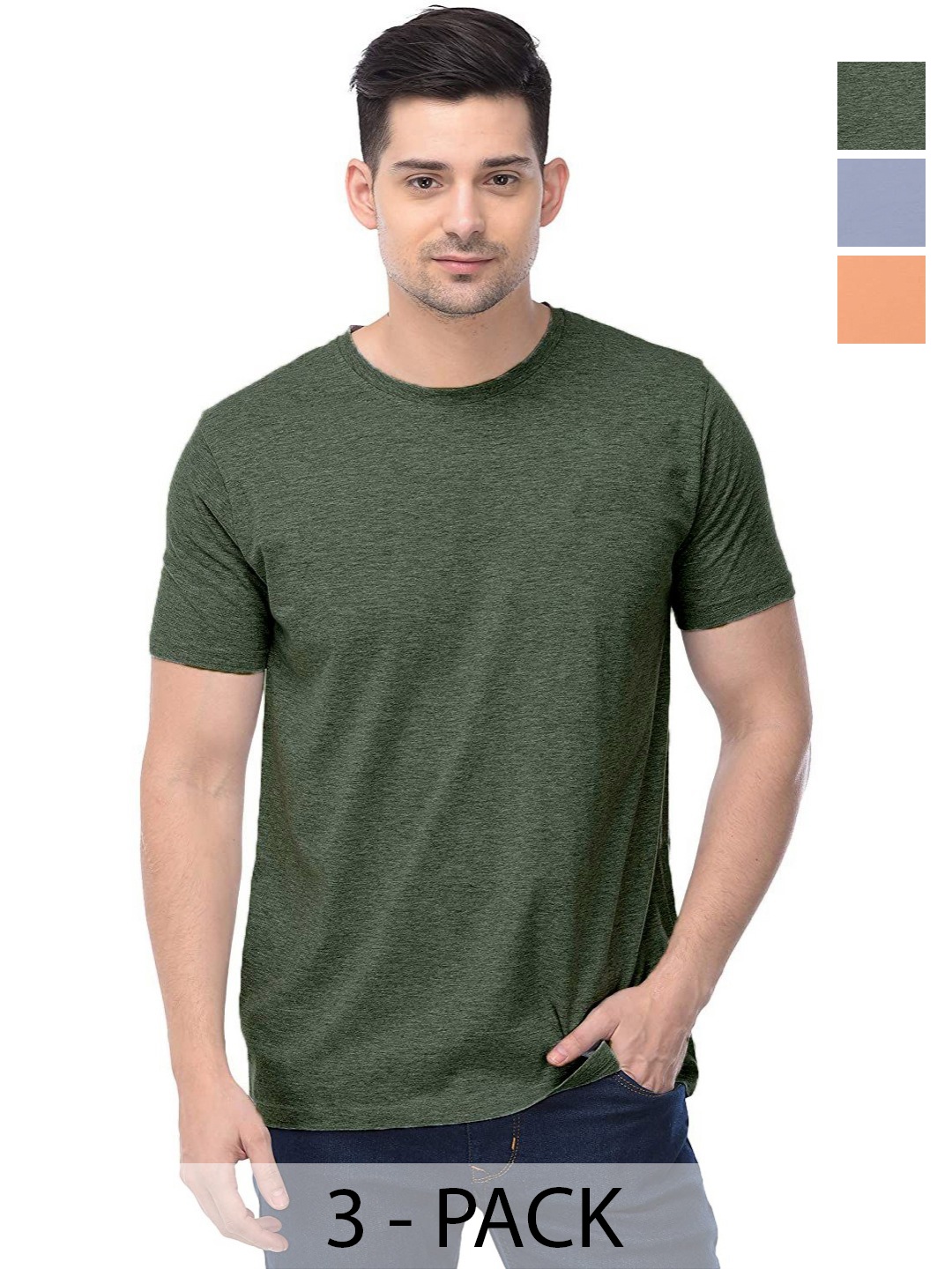 

COLOR CAPITAL Unisex Pack Of 3 Cotton T-Shirts, Olive