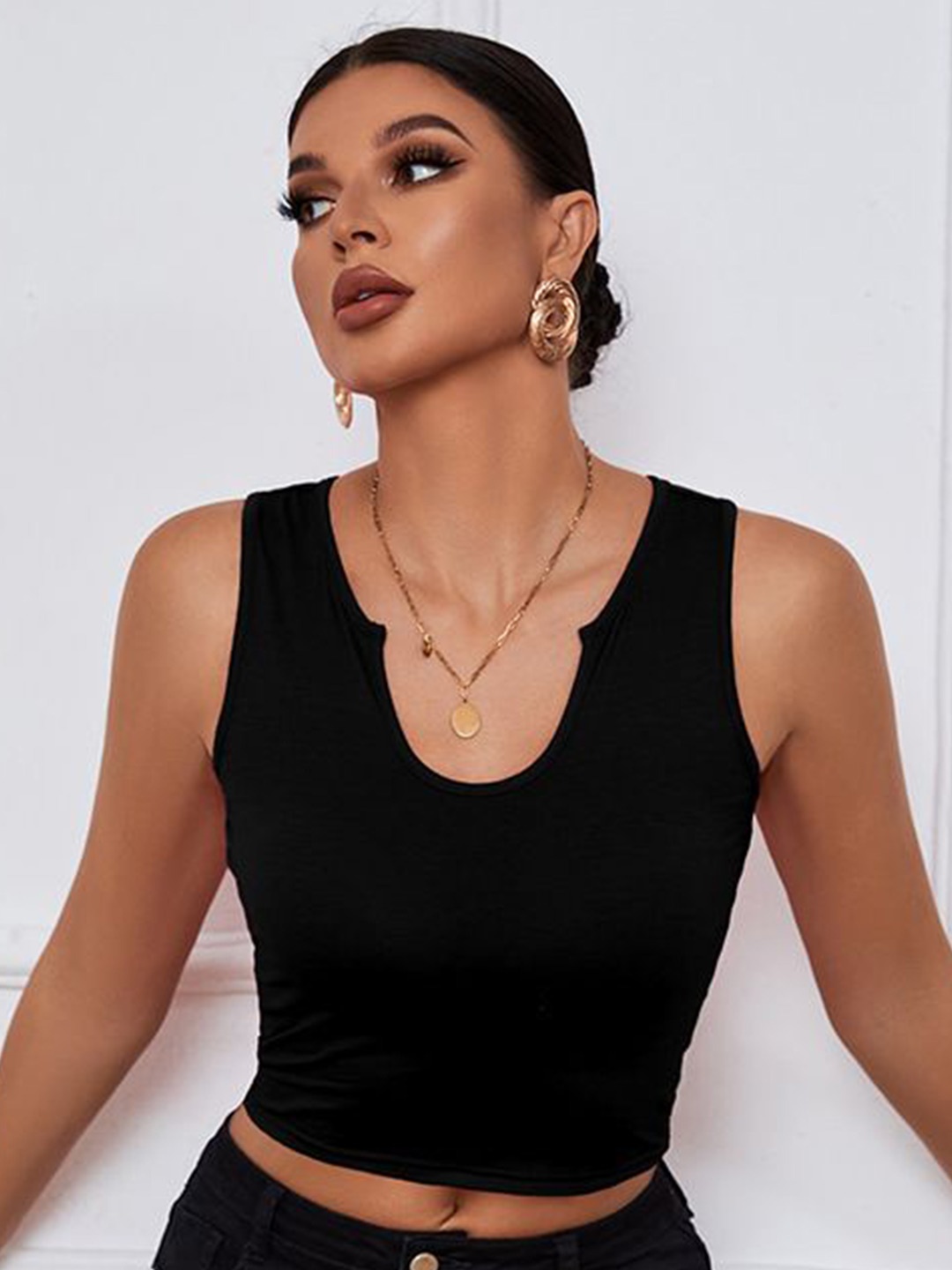 

StyleCast Women Solid Sweetheart Neck Cotton Top, Black