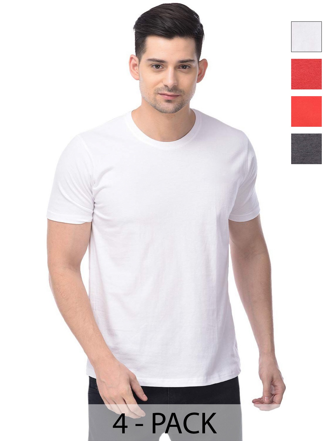 

COLOR CAPITAL Unisex Pack Of 4 Solid Round Neck Cotton T-shirts, White