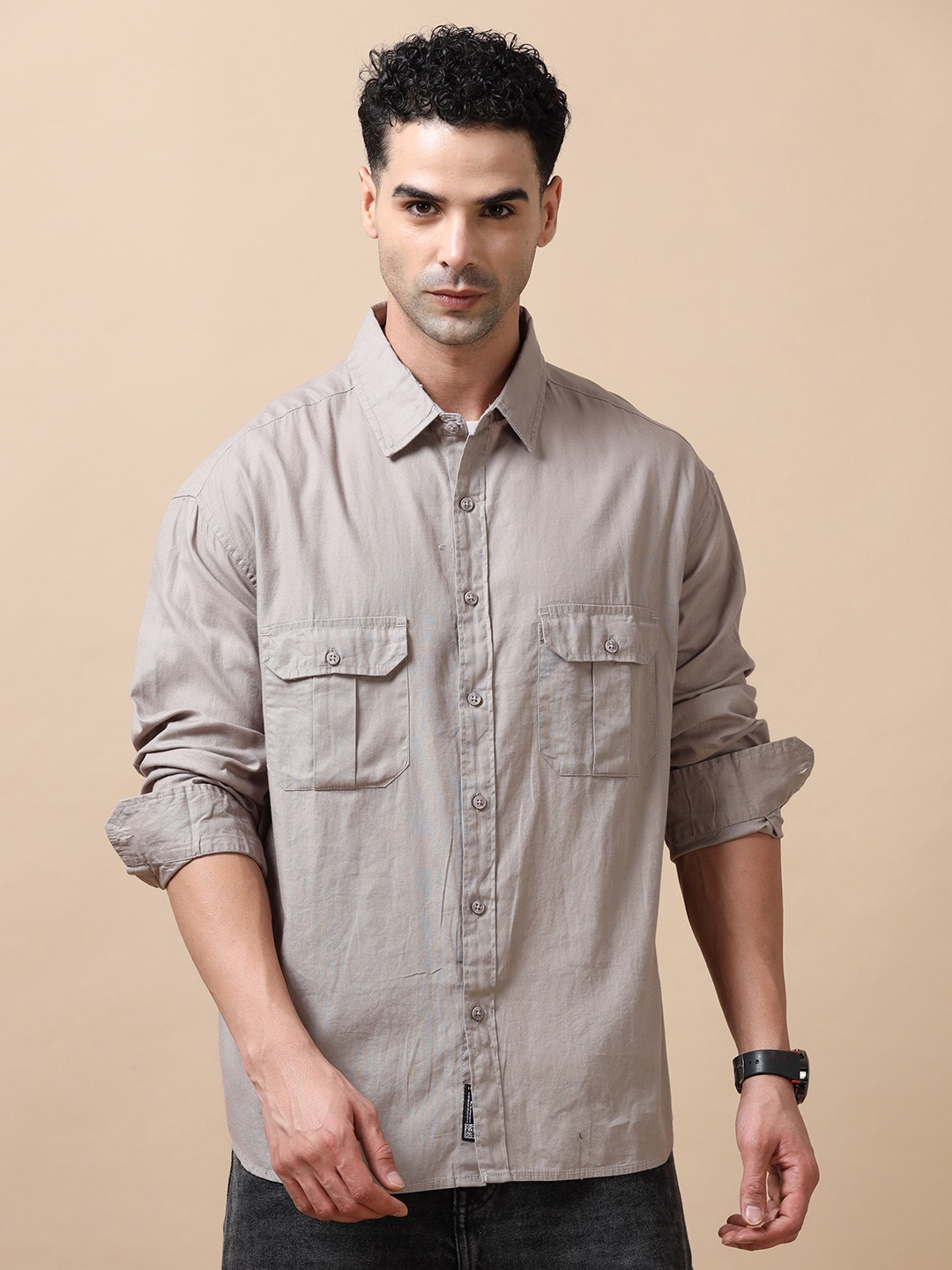 

SILISOUL Men Relaxed Spread Collar Solid Cotton Relaxed Fit Casual Shirt, Grey
