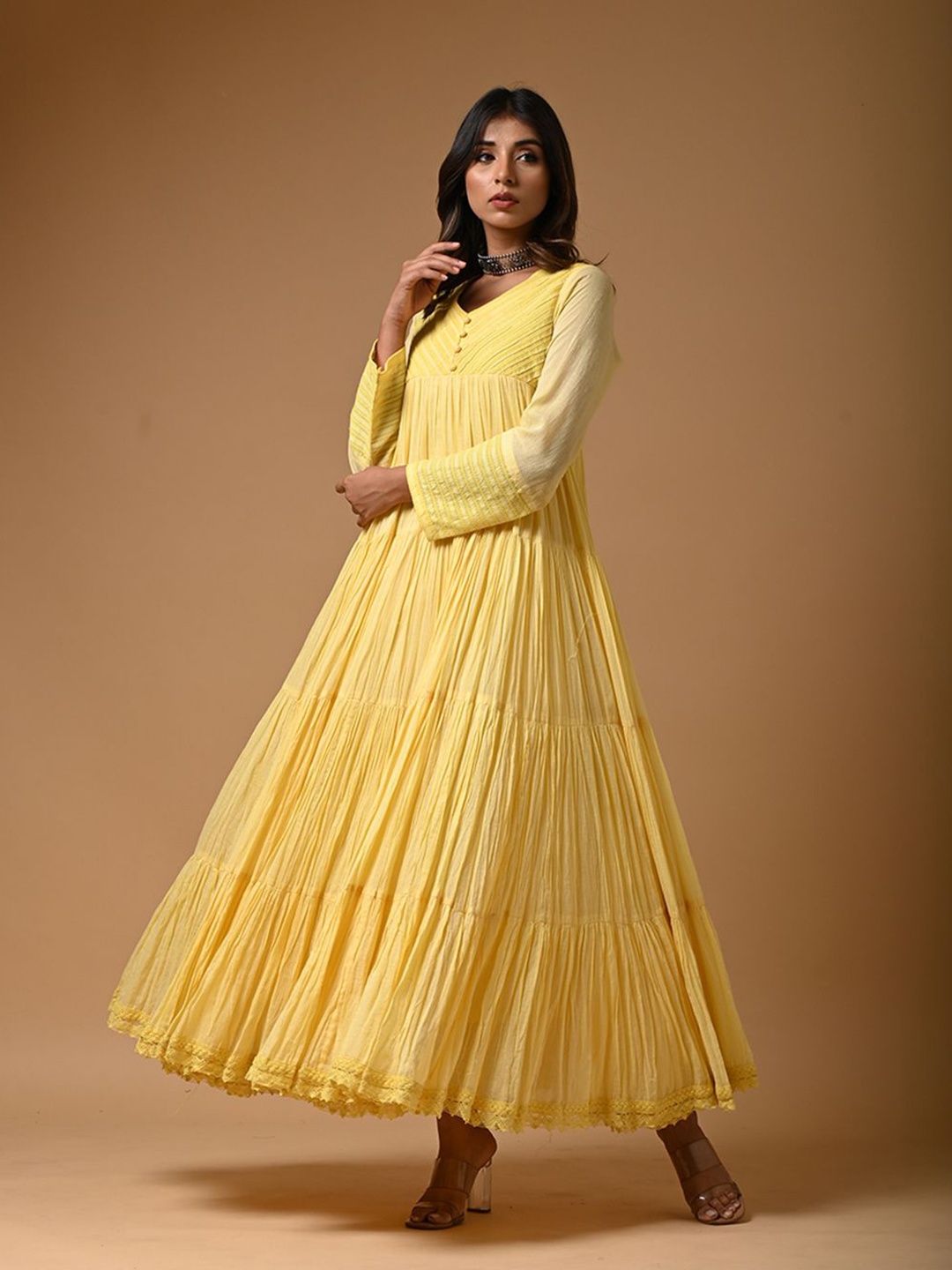 

ARAVALII Women Solid Maxi Dress, Yellow